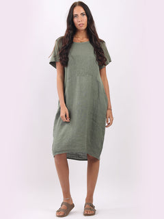 Lagenlook Oversized Midi Dress Khaki