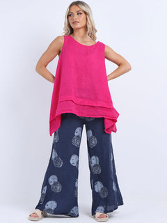 Plain Linen Tank Top Fuchsia