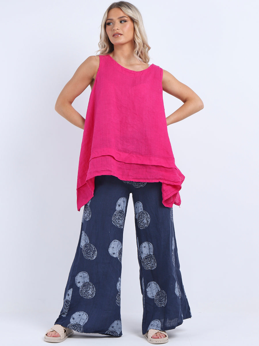 Plain Linen Tank Top Fuchsia