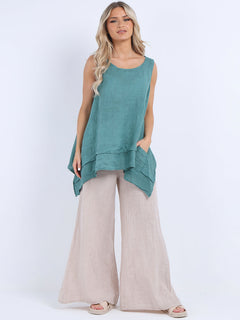 Plain Linen Tank Top Ocean Blue