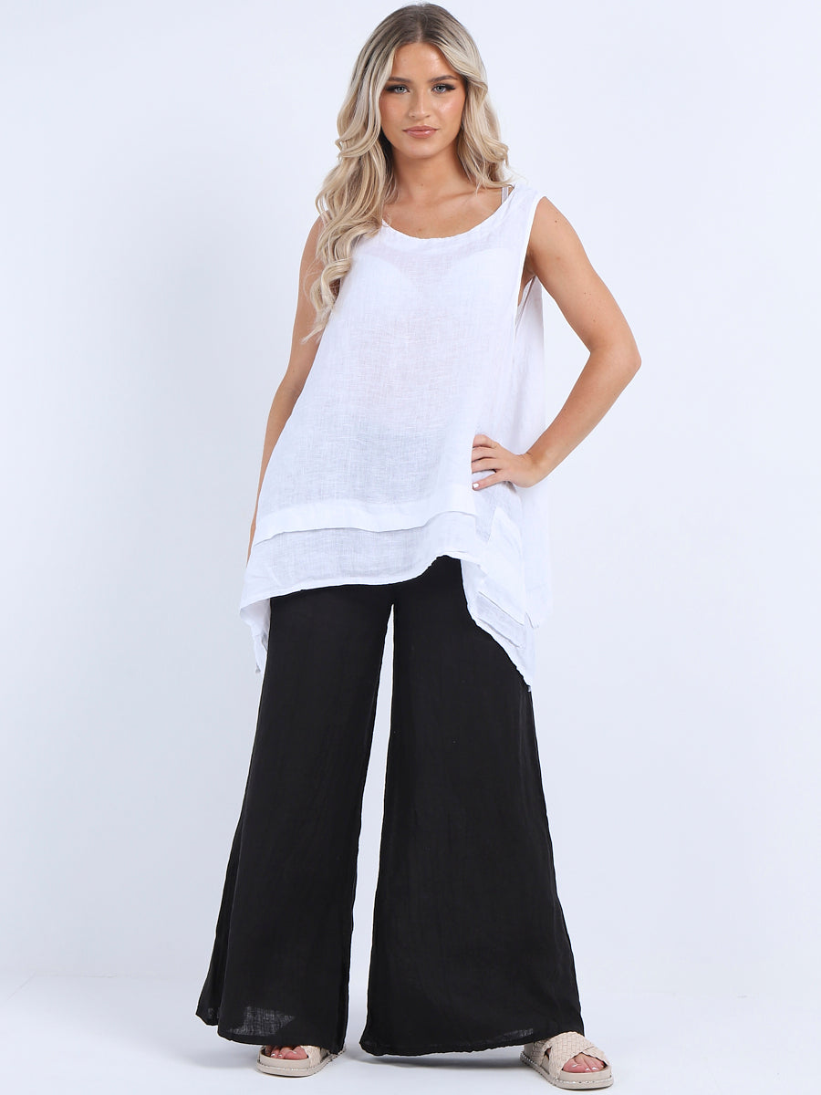 Plain Linen Tank Top White