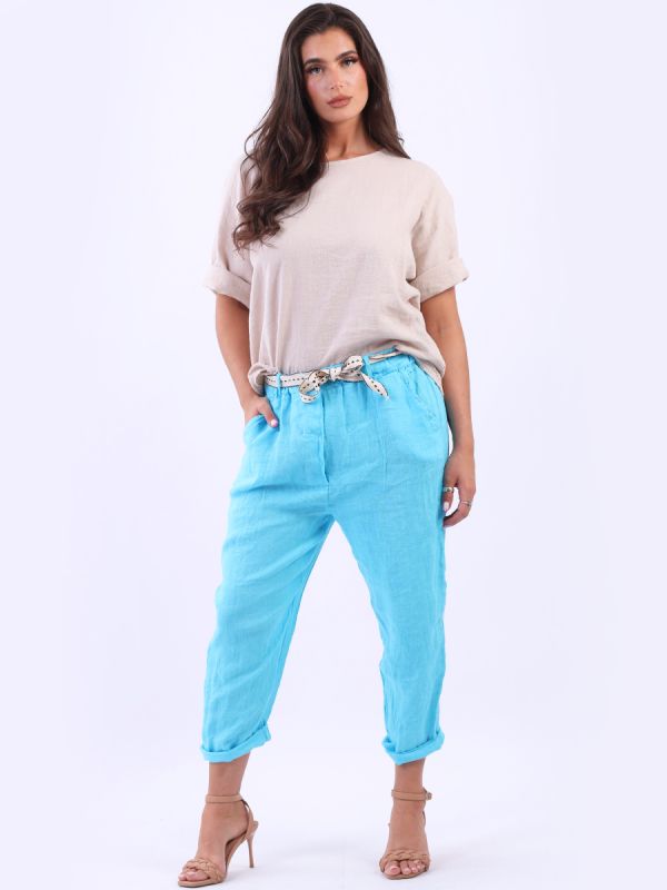 Plain Linen Trouser Turquoise