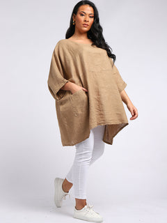Oversized Linen Batwing Top Camel