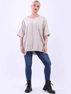 Hopsack Baggy Cotton Top Beige