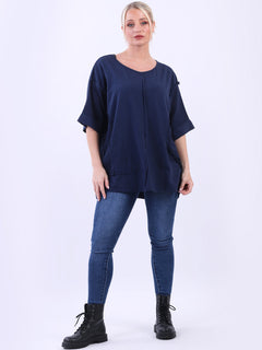 Hopsack Baggy Cotton Top Navy