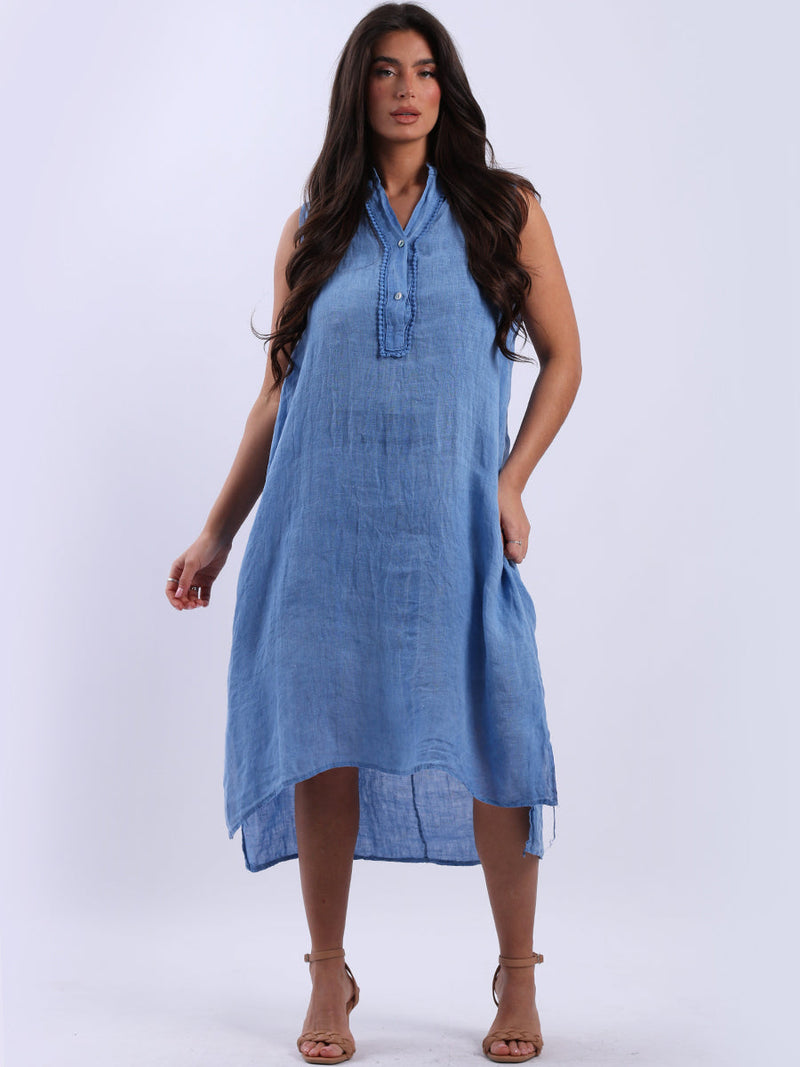 Sleeveless Linen Shirt Dress Denim