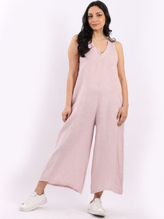 Sleeveless Linen Wide Leg Dungaree Pink