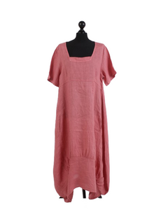 Square Neck Linen Dress Cherry