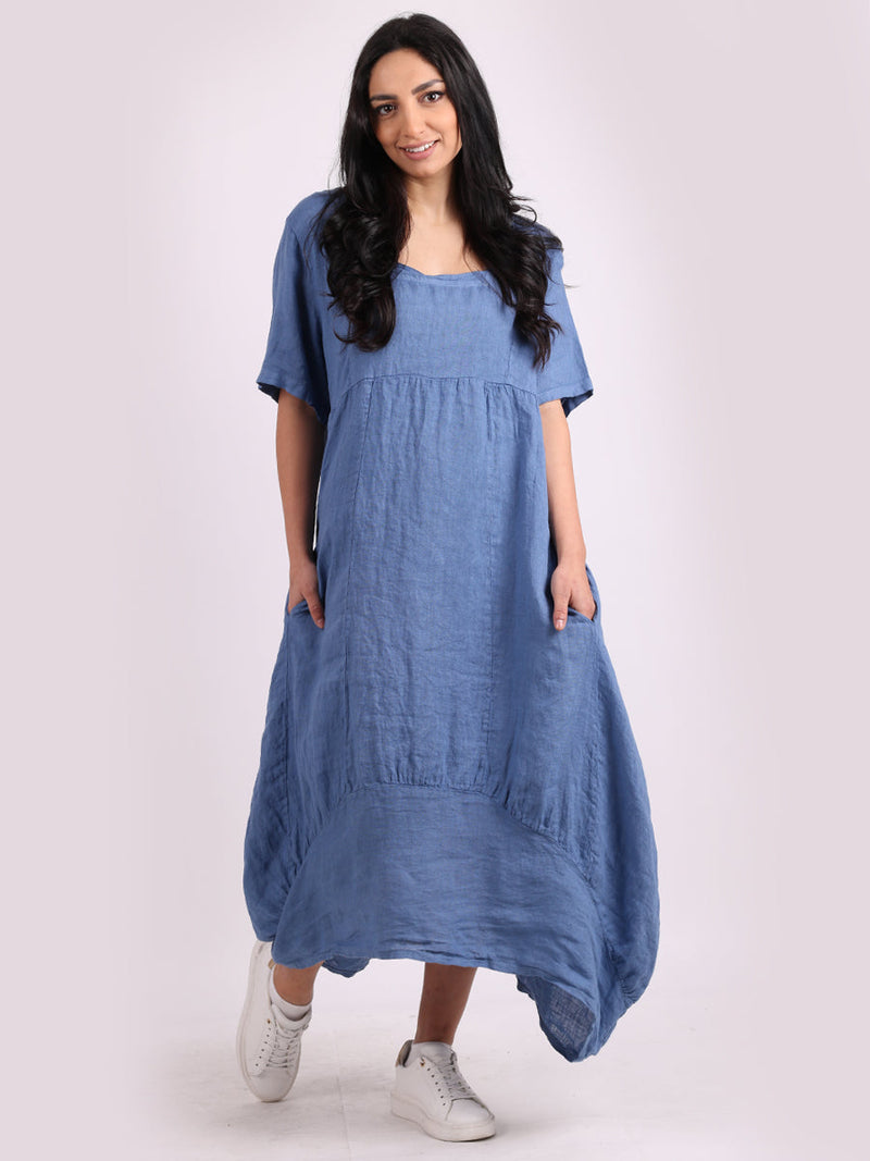 Square Neck Linen Dress Denim
