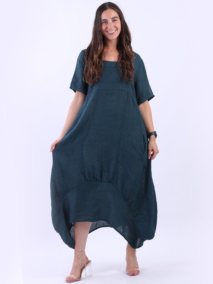Square Neck Linen Dress Teal