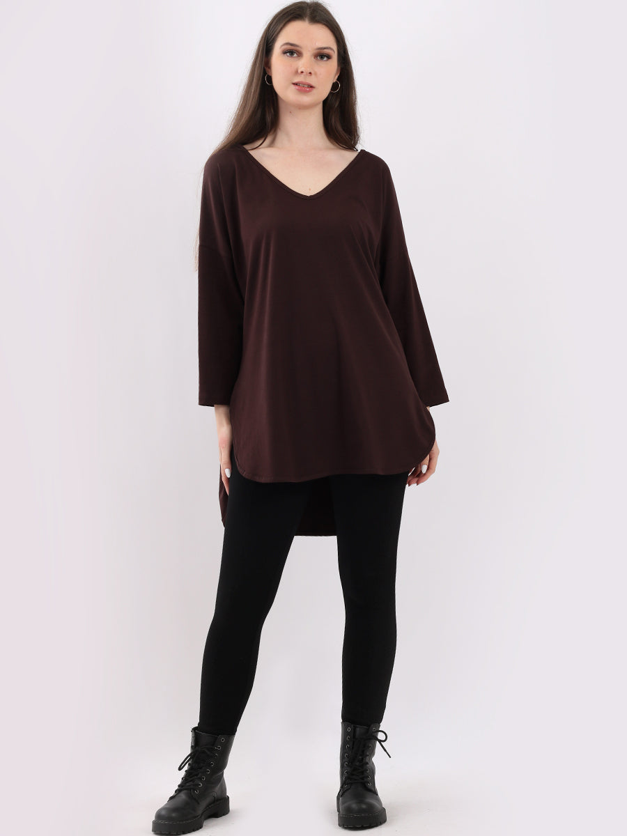 V Neck Cotton Sweat Top Chocolate