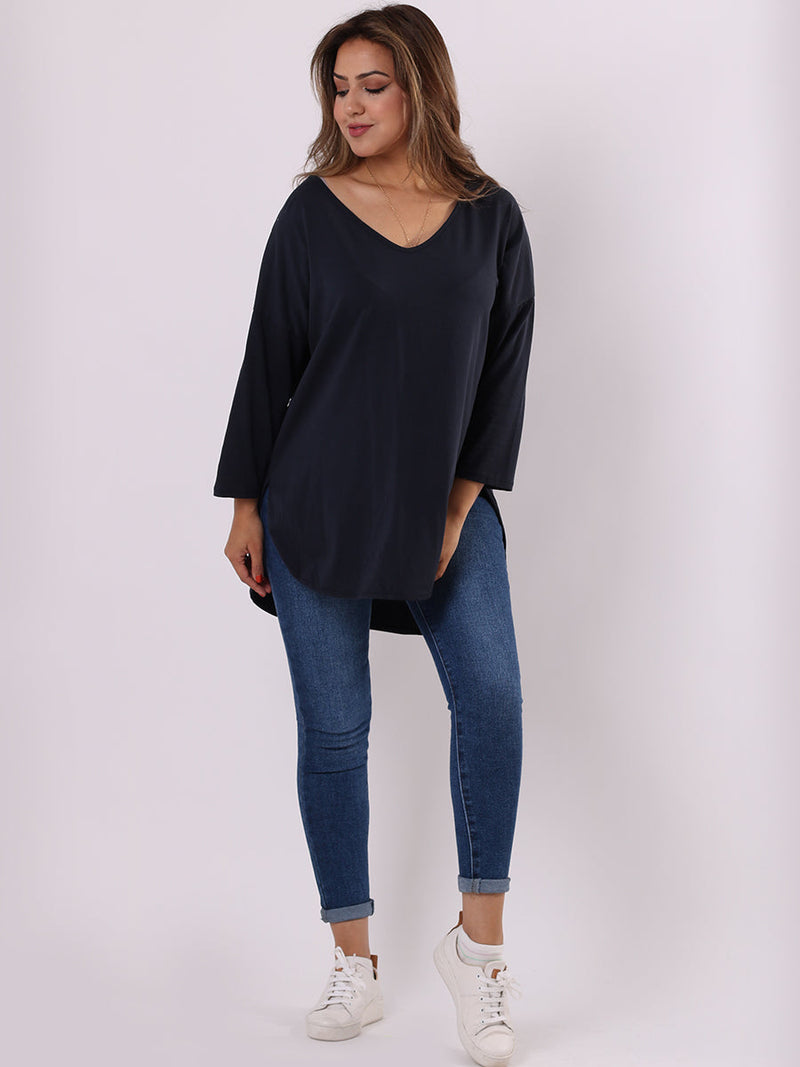 V Neck Cotton Sweat Top Navy