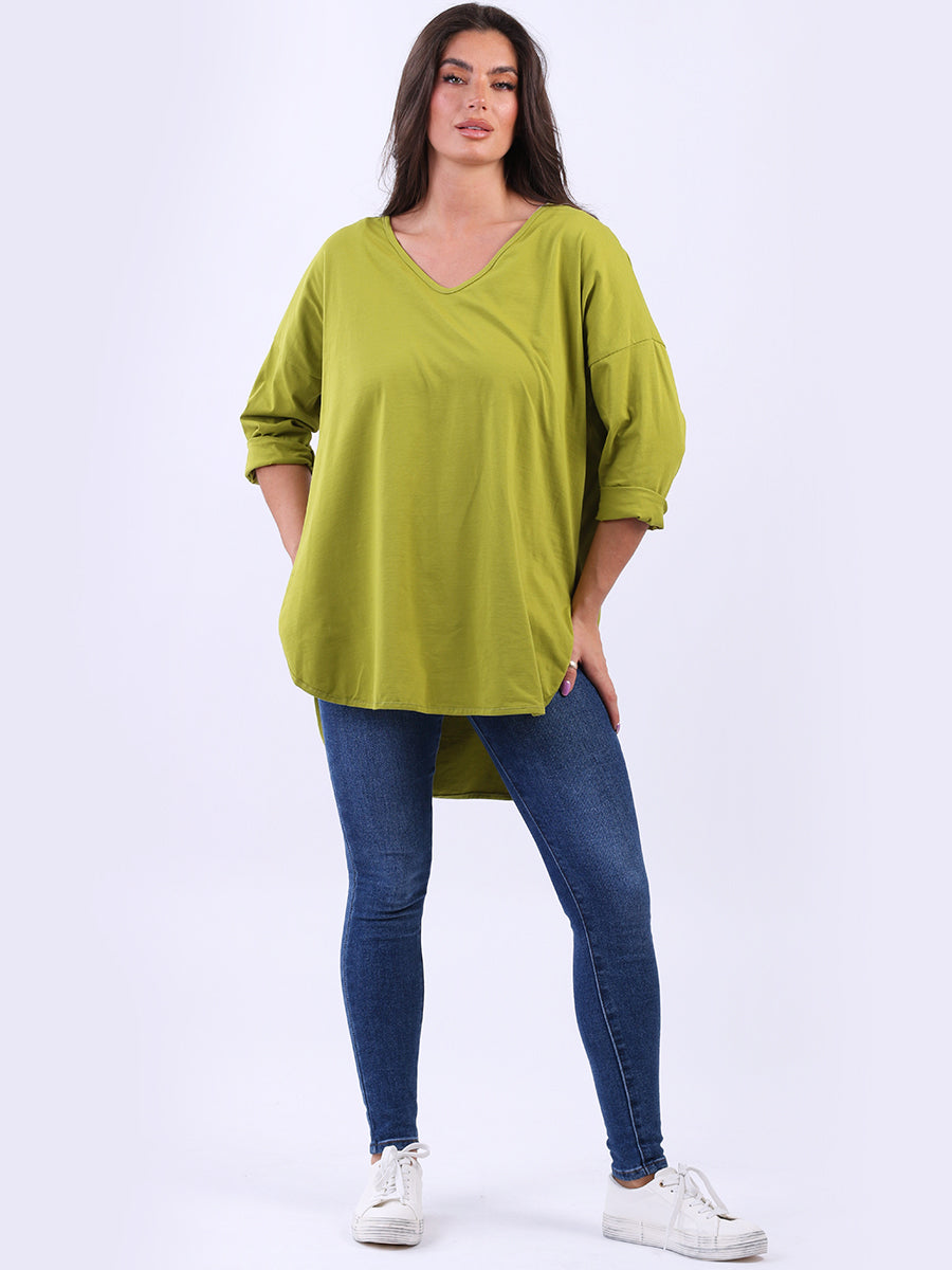 V Neck Cotton Sweat Top Olive