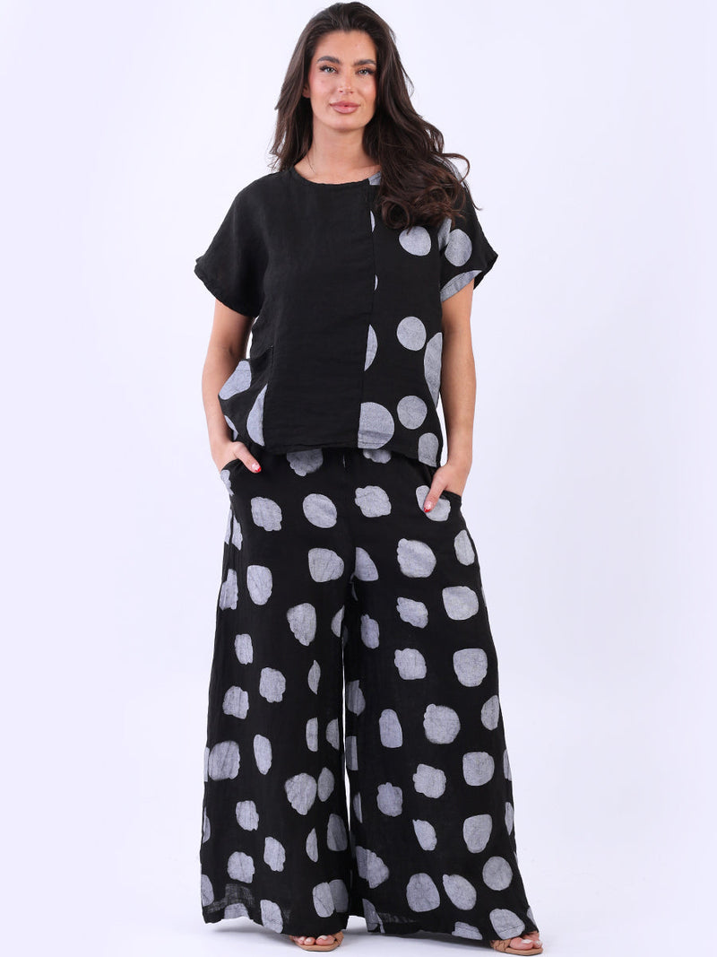 Polka Dot Linen Crop Top Black