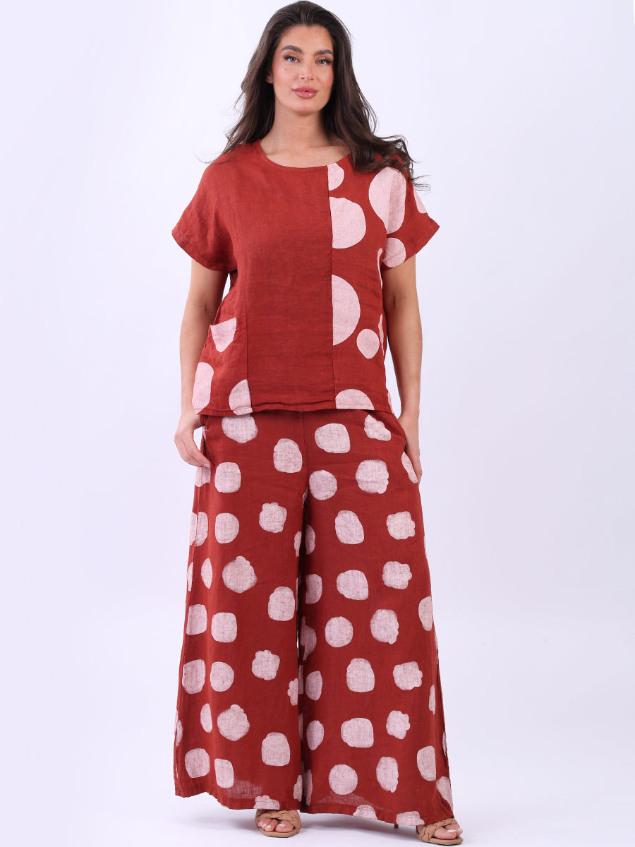 Polka Dot Linen Crop Top Rust