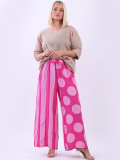 Polka Stripy Print Palazzo Fuchsia