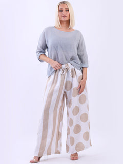Polka Stripy Print Palazzo White