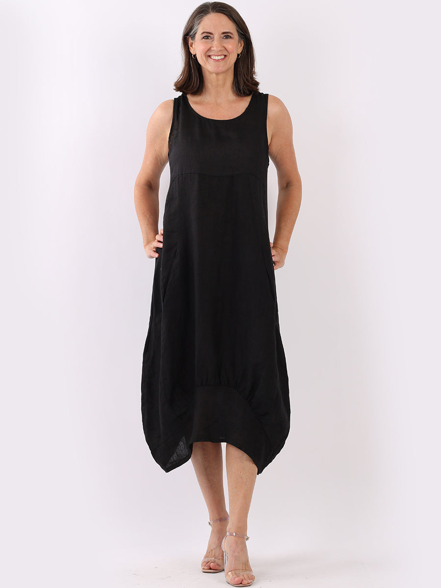 Ribbed Sides Plain Dress Black
