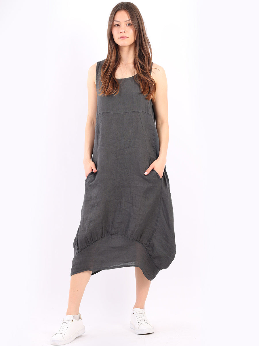 Ribbed Sides Plain Dress Charcoal