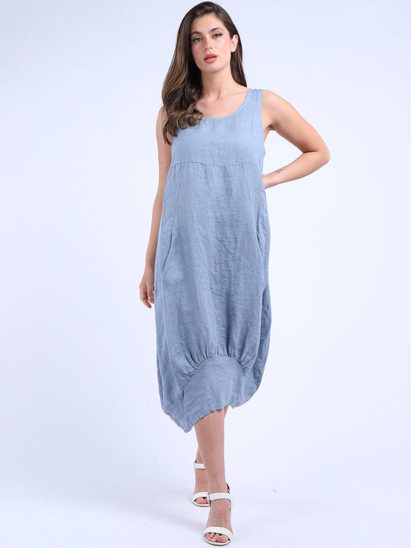 Ribbed Sides Plain Dress Denim