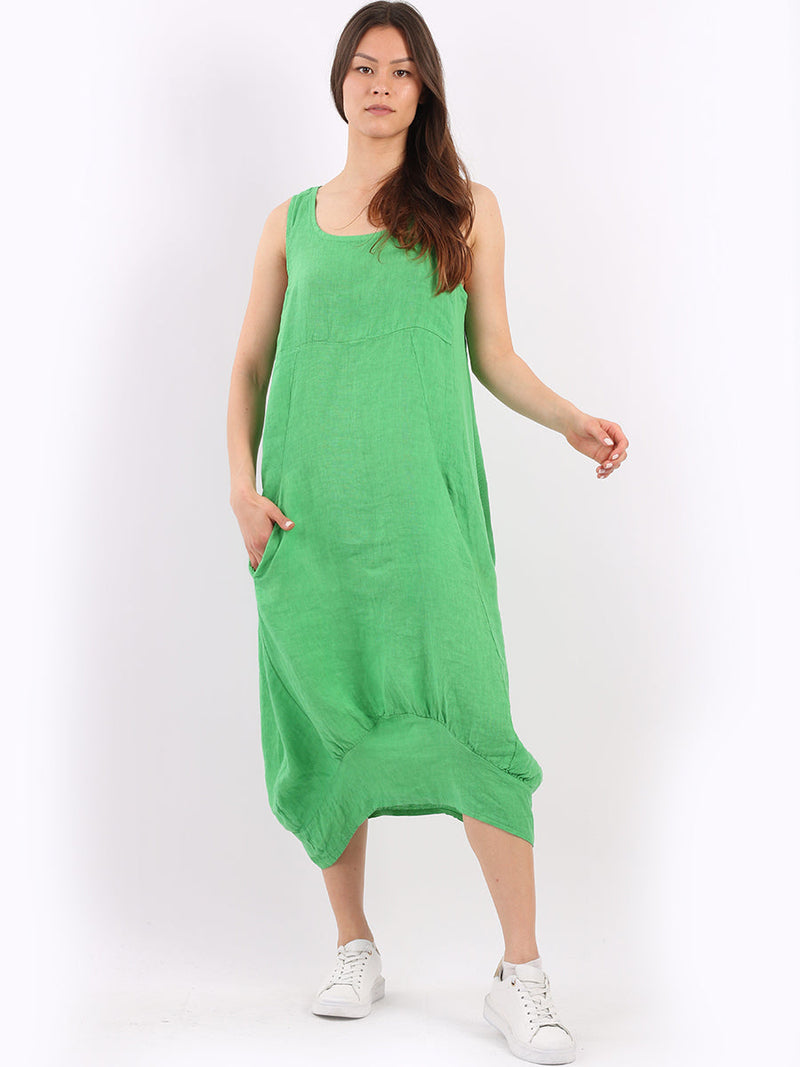Ribbed Sides Plain Dress Green