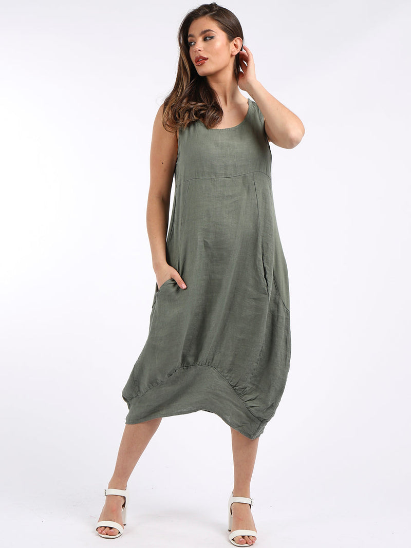 Ribbed Sides Plain Dress Khaki
