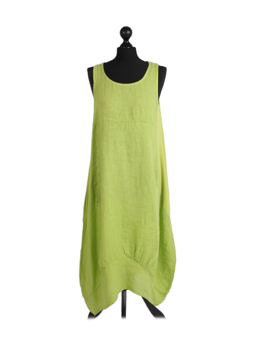 Ribbed Sides Plain Dress Lime Green