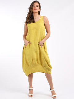Ribbed Sides Plain Dress Mustard