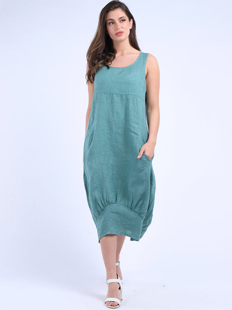 Ribbed Sides Plain Dress Ocean Blue