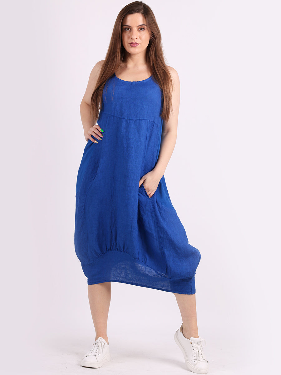 Ribbed Sides Plain Dress Royal Blue