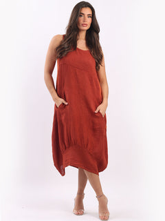 Plain Linen Dress Rust