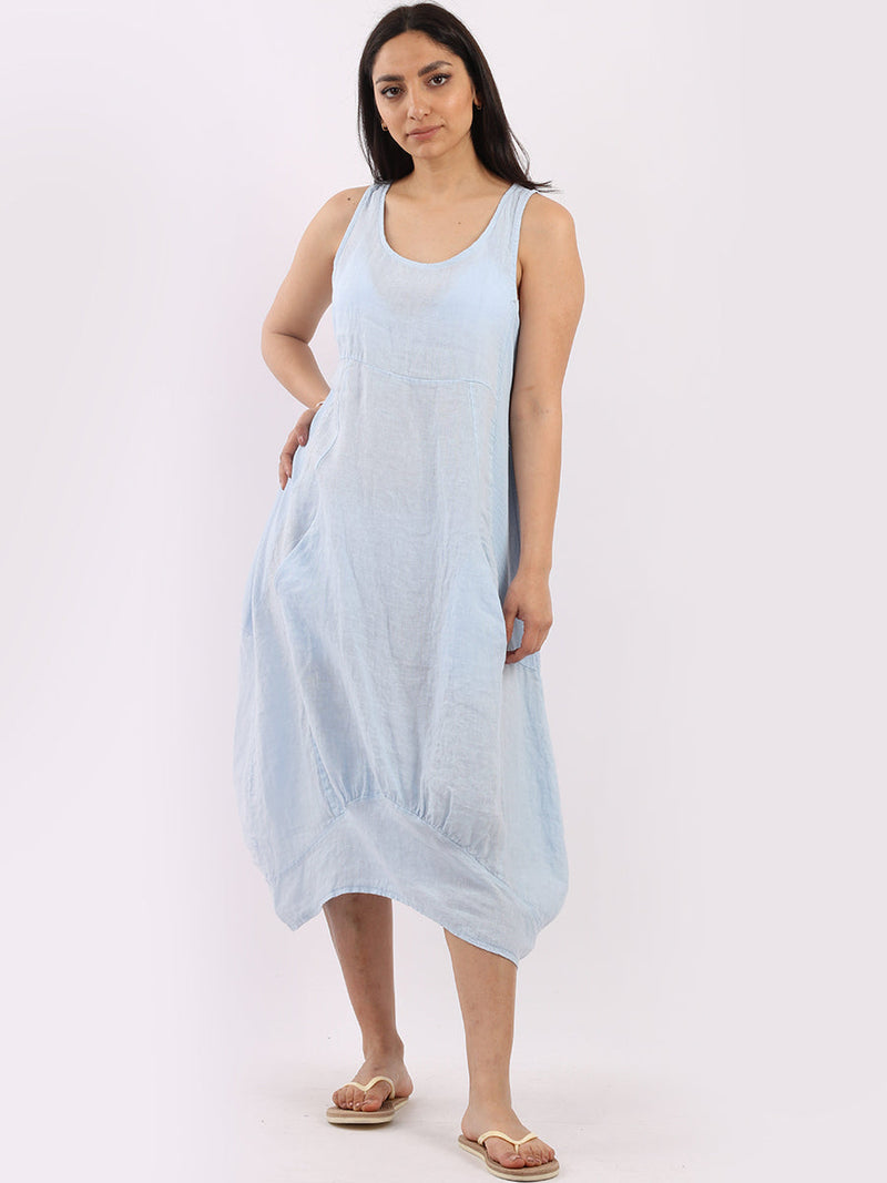 Ribbed Sides Plain Dress Sky Blue