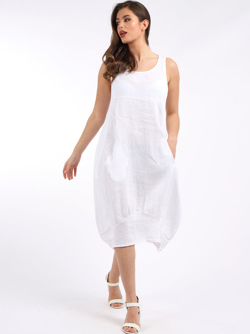 Ribbed Sides Plain Dress White