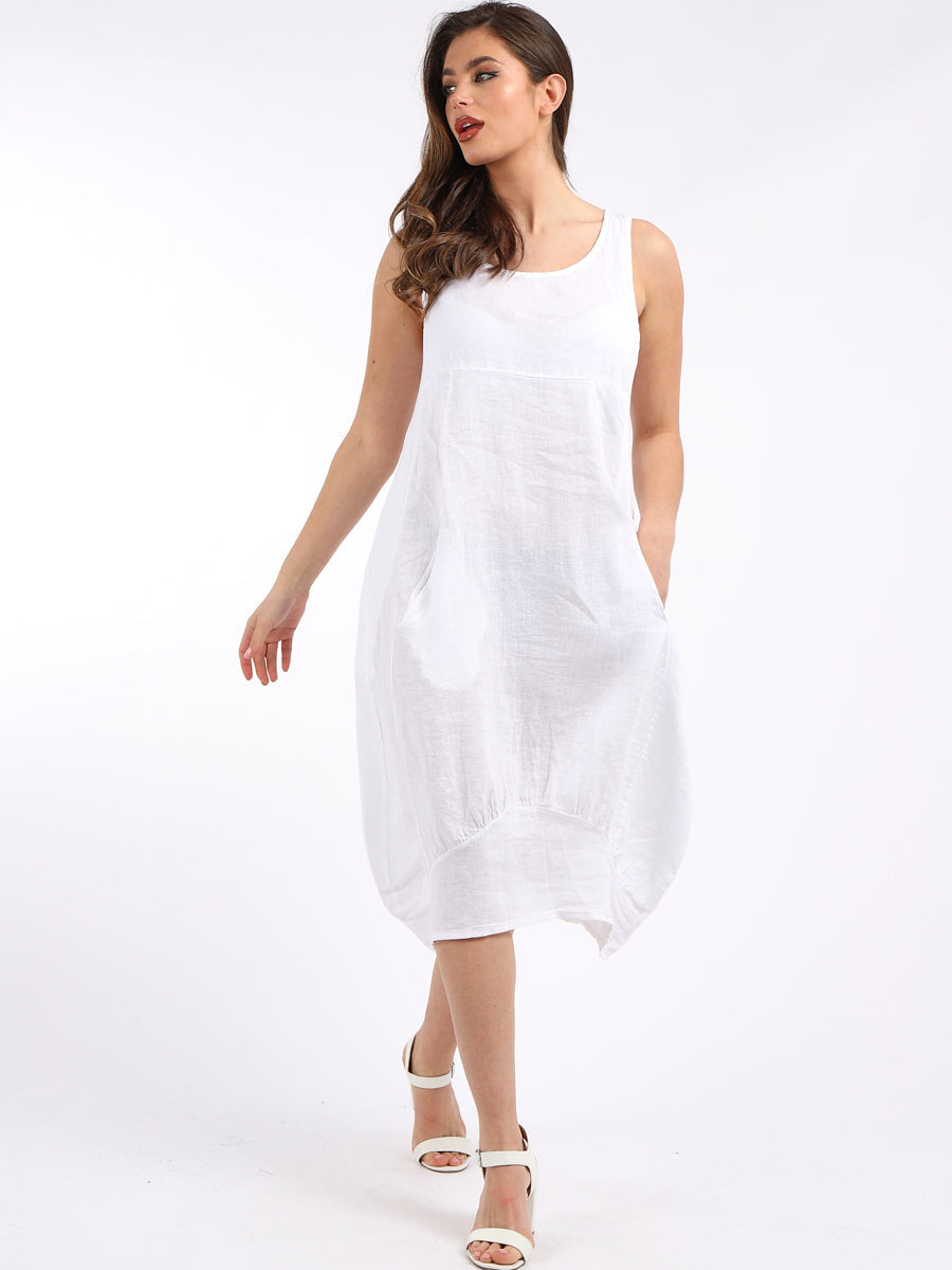 Ribbed Sides Plain Dress White