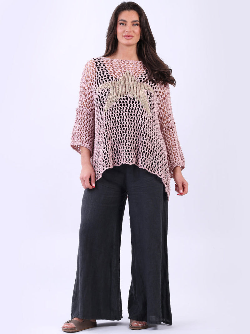 Star Knit Crochet Batwing Top Pink