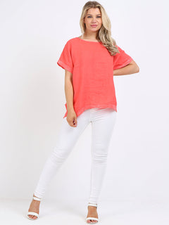 Italian Linen Top Coral