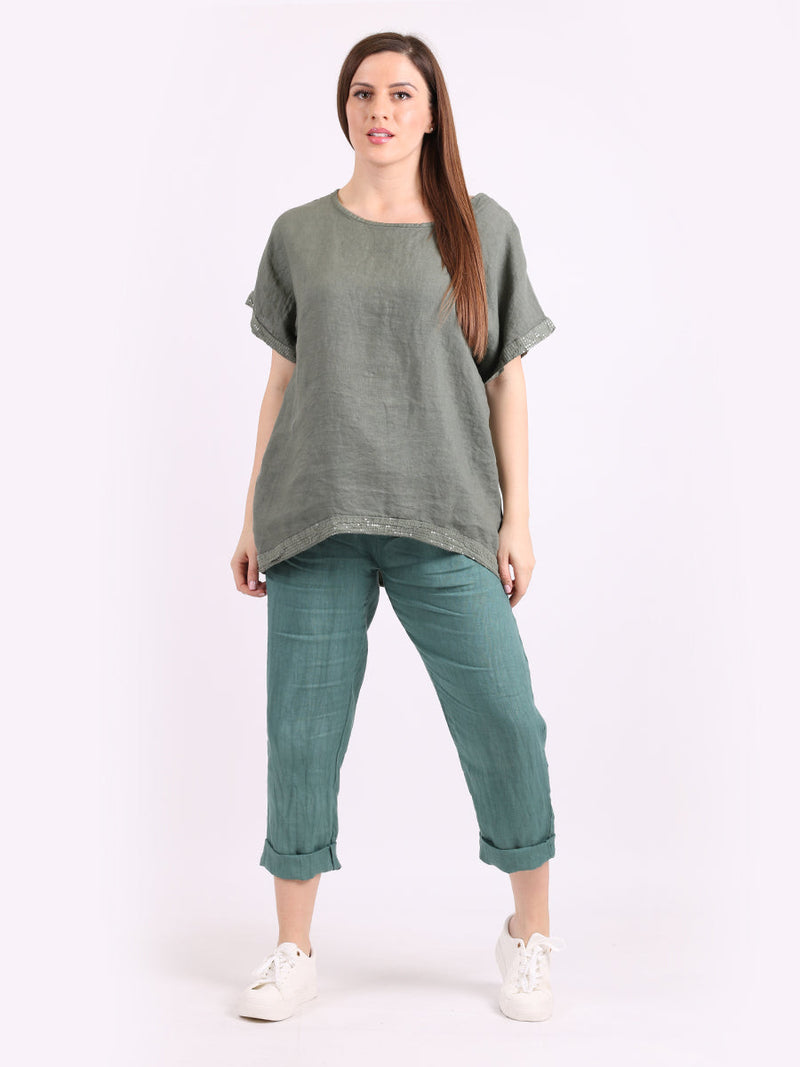 Italian Linen Top Khaki