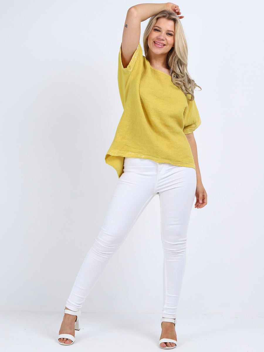 Italian Linen Top Mustard