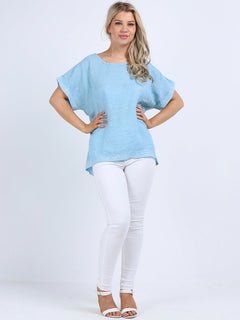 Italian Linen Top Sky Blue
