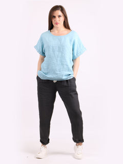 Italian Linen Top Turquoise
