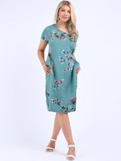Linen Shift Dress Ocean Blue