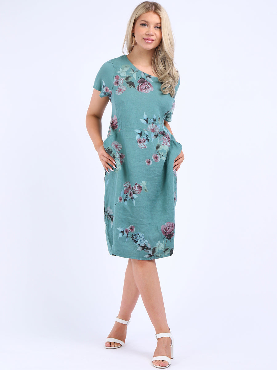 Linen Shift Dress Ocean Blue