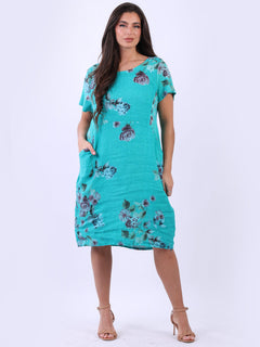 Linen Shift Dress Aqua
