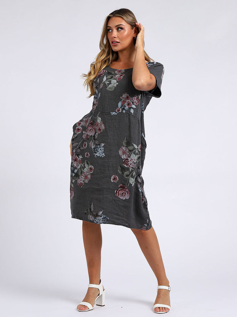 Linen Shift Dress Charcoal