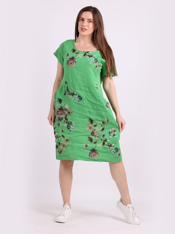 Linen Shift Dress Green