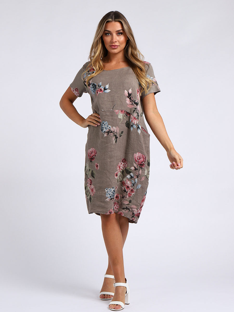 Linen Shift Dress Mocha