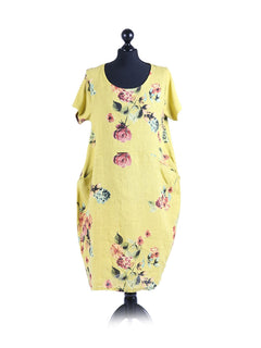 Linen Shift Dress Mustard