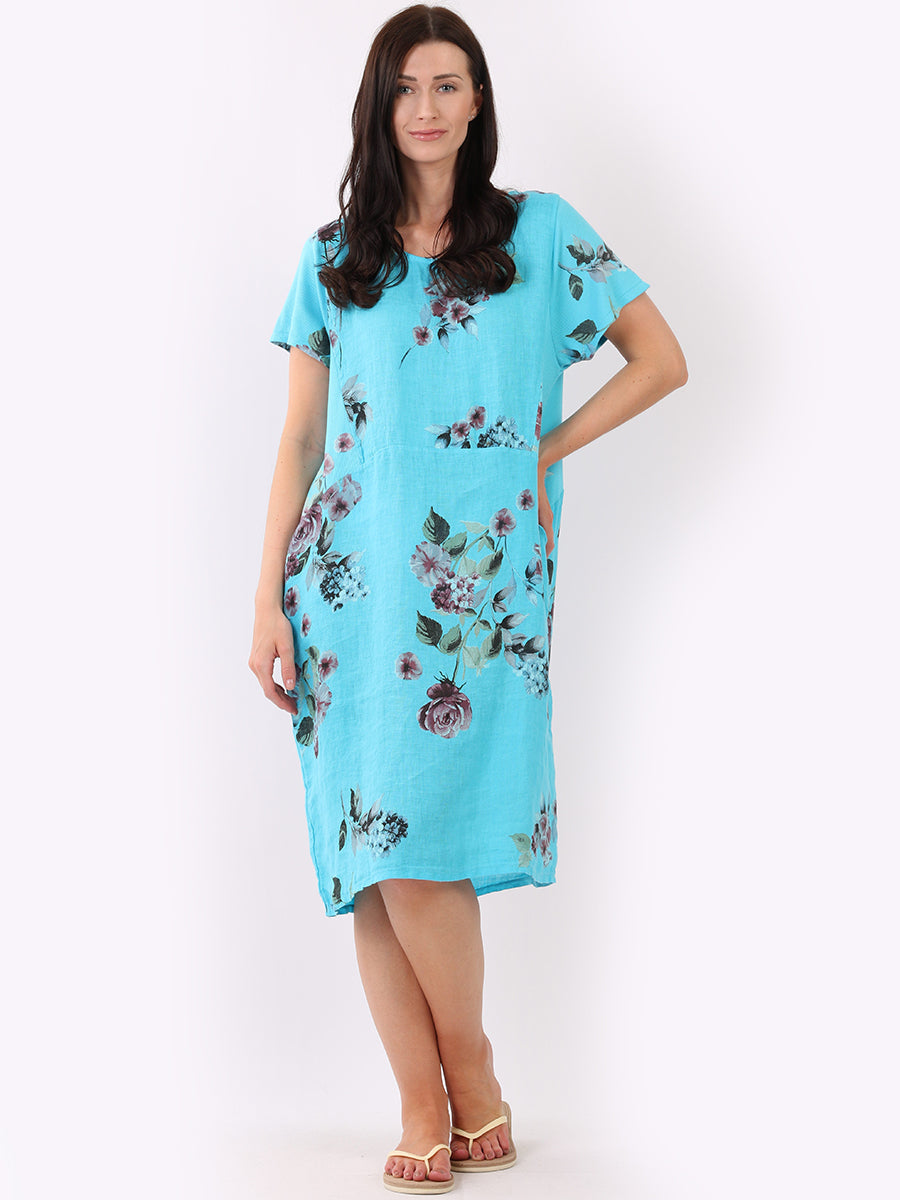 Linen Shift Dress Turquoise