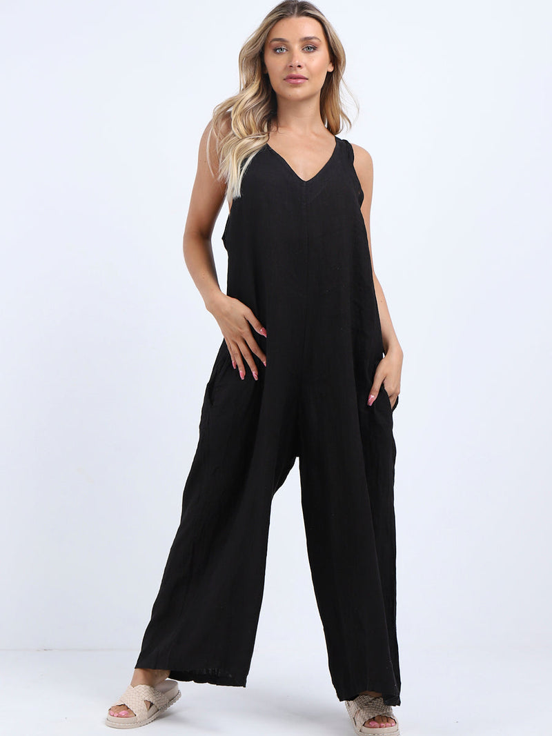 Plus Size Linen Jumpsuit Black