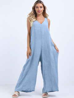 Plus Size Linen Jumpsuit Denim
